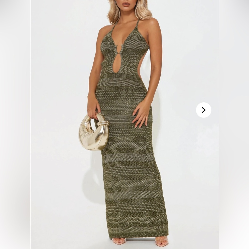 Olive crochet maxi dress